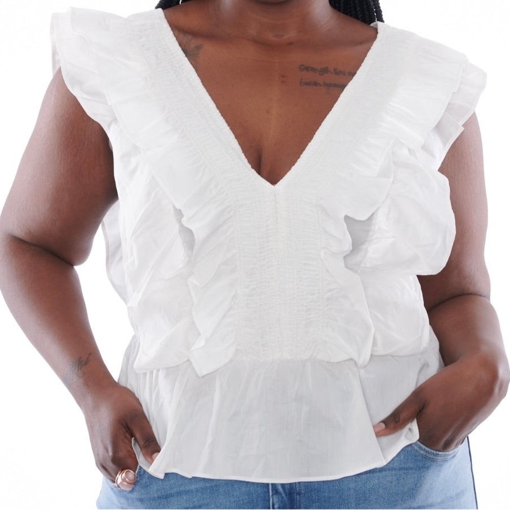 White Ruffle V-Neck top - Picture 6 of 7